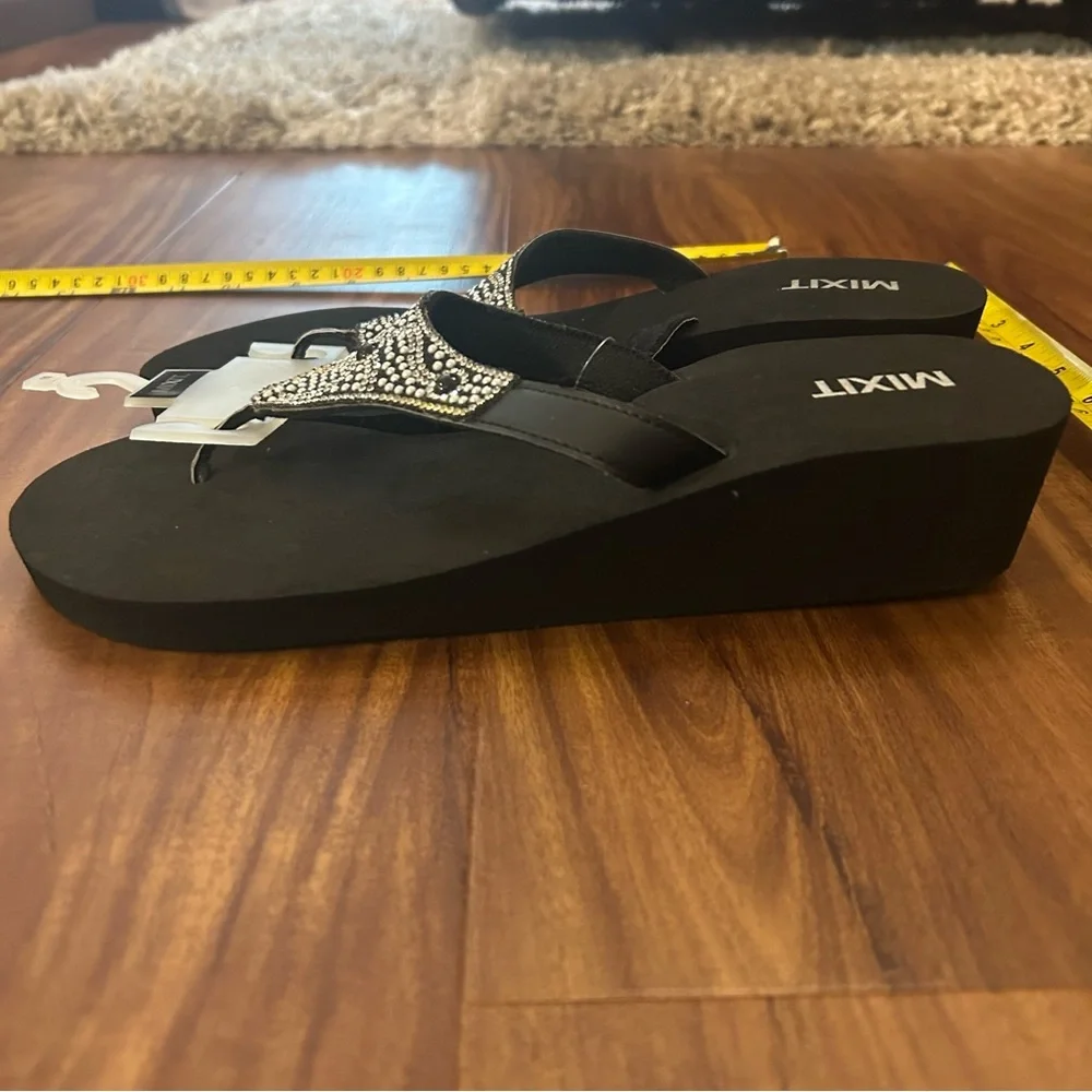 NWT Mixit diamonds and Pearls Black and Silver Women's Sandals Flip Flops - Picture 7 of 10